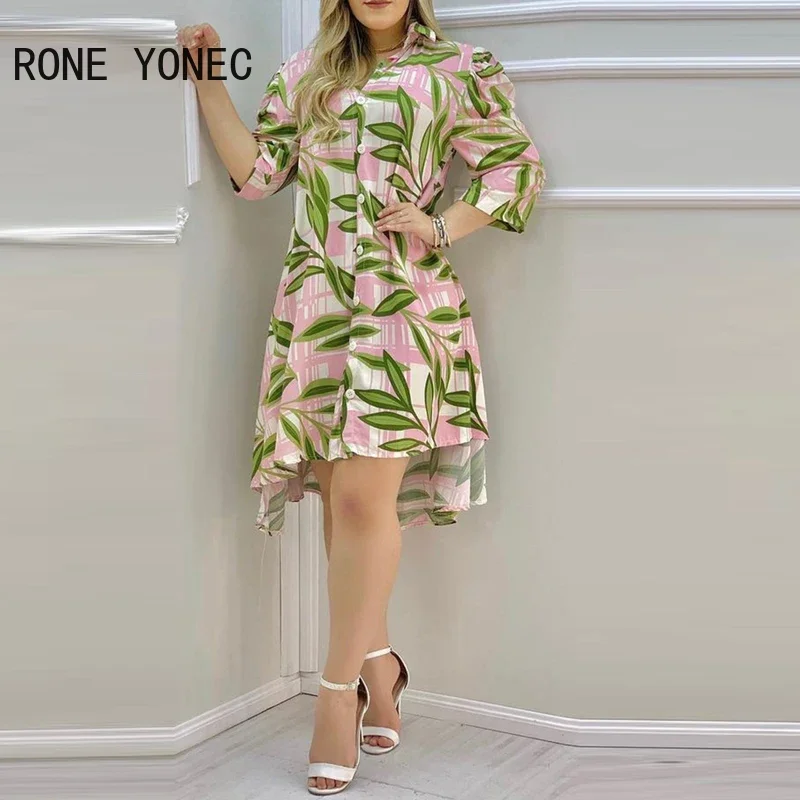 Женское элегантное платье с цветочным принтом платье-рубашка на пуговицах