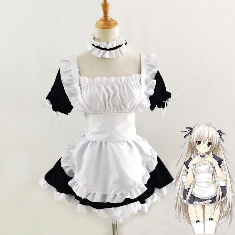 Anime Maid Dress Yosuga no Sora Kasugano Sora Cosplay Costumes Black White Lolita Maid Dress Apron Outfits Sexy Women Dresses
