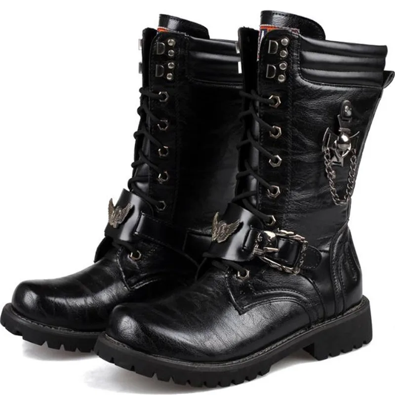 

Fashion Man Boots Rivet Combat Boots Male Punk Style Goth Biker Shoes Casual Luxury Leather Motorcycle Boots Men Army Boots