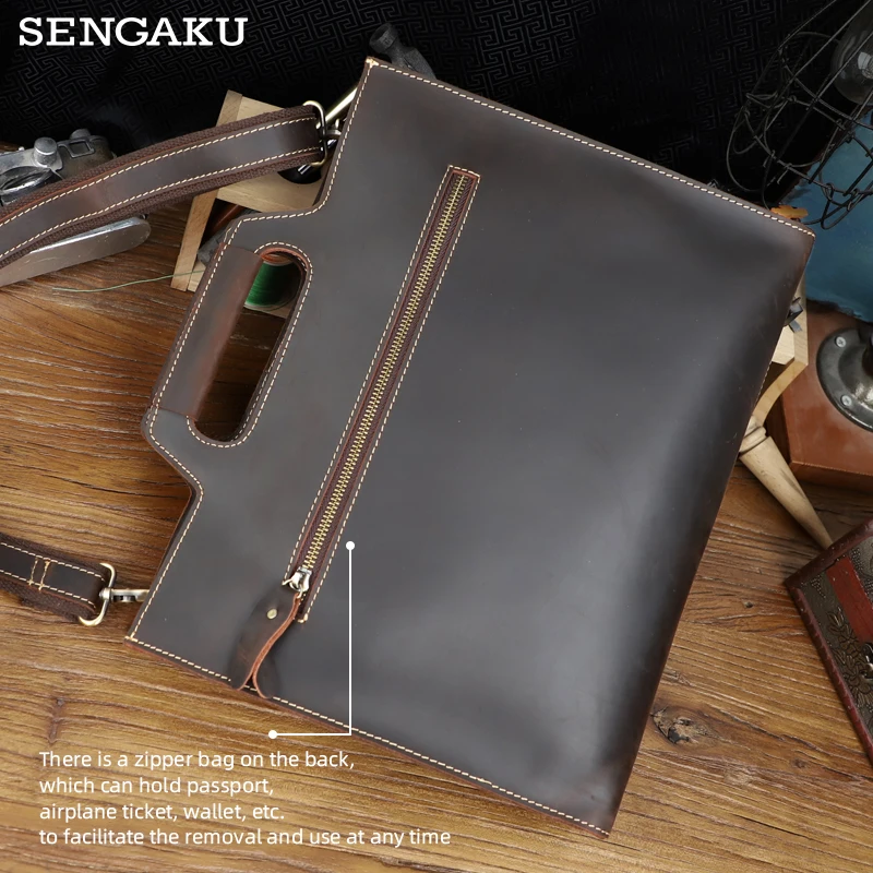 100% Crazy Horse Leather Men Briefcase Genuine Leather 13.5 Inch Laptop Doctor Lawyer Computer Bag Storage Business Shoulder Bag