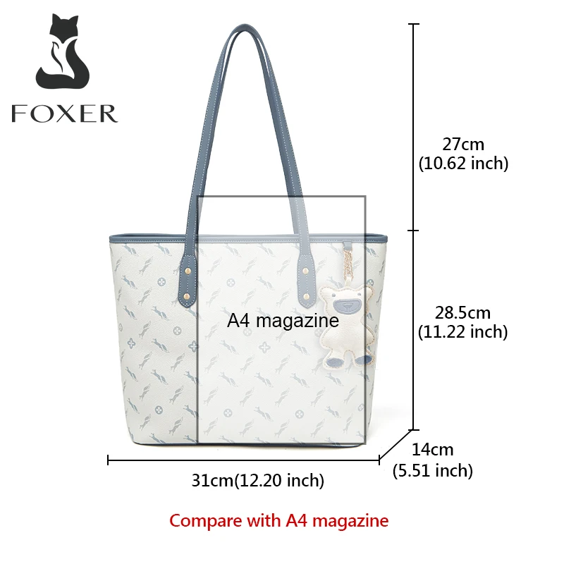 FOXER Women PU Leather Commuter Shoulder Bag Large Capacity Handbag Lady Versatile Tote Suitable For Small Laptop Top Handle Bag