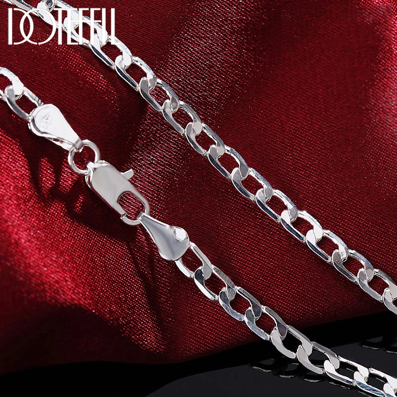 

DOTEFFIL 925 Sterling Silver 16/18/20/22/24/26/28/30 Inch 4mm Sideways Necklace For Women Man Fashion Wedding Charm Jewelry