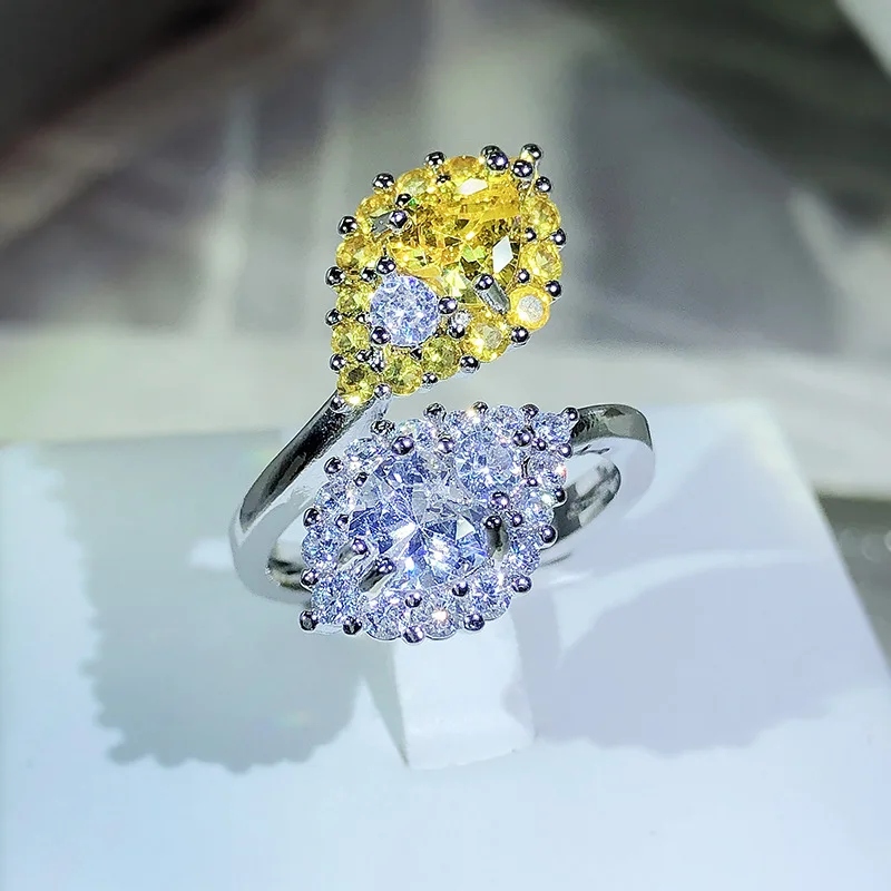 

925 silver high-end color treasure series yellow diamond gemstone ring female opening light luxury ring party wedding gift