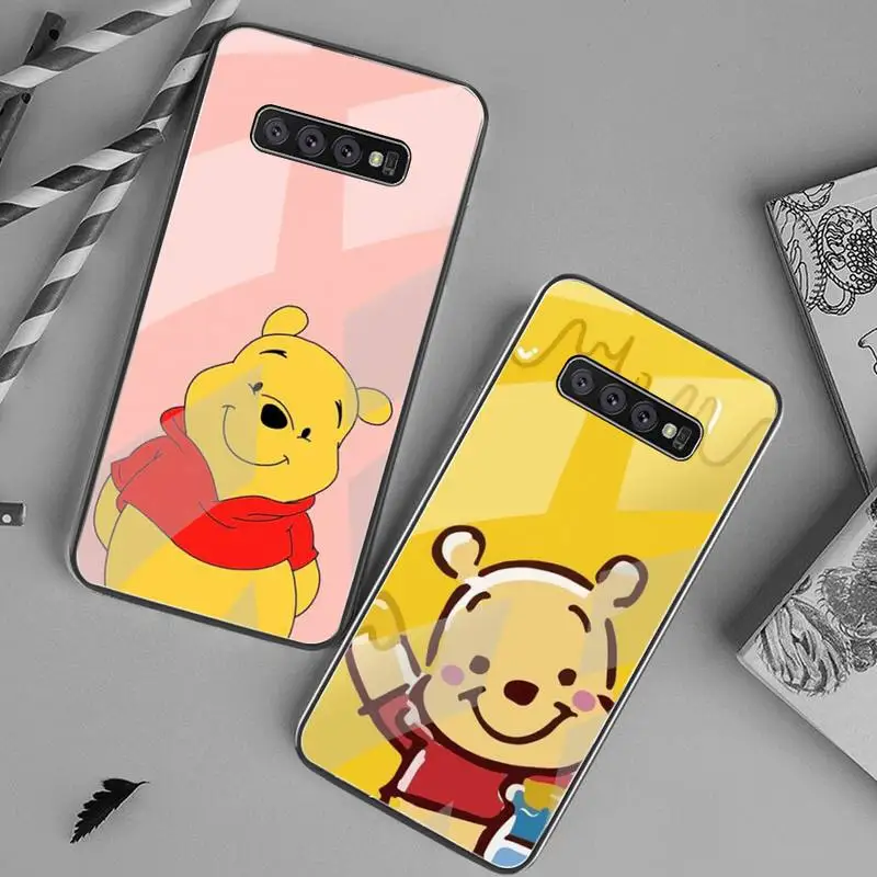 

Cute Cartoon Pooh Bear Phone Case Tempered Glass For Samsung S20 Ultra S7 S8 S9 S10 Note 8 9 10 Pro Plus Cover