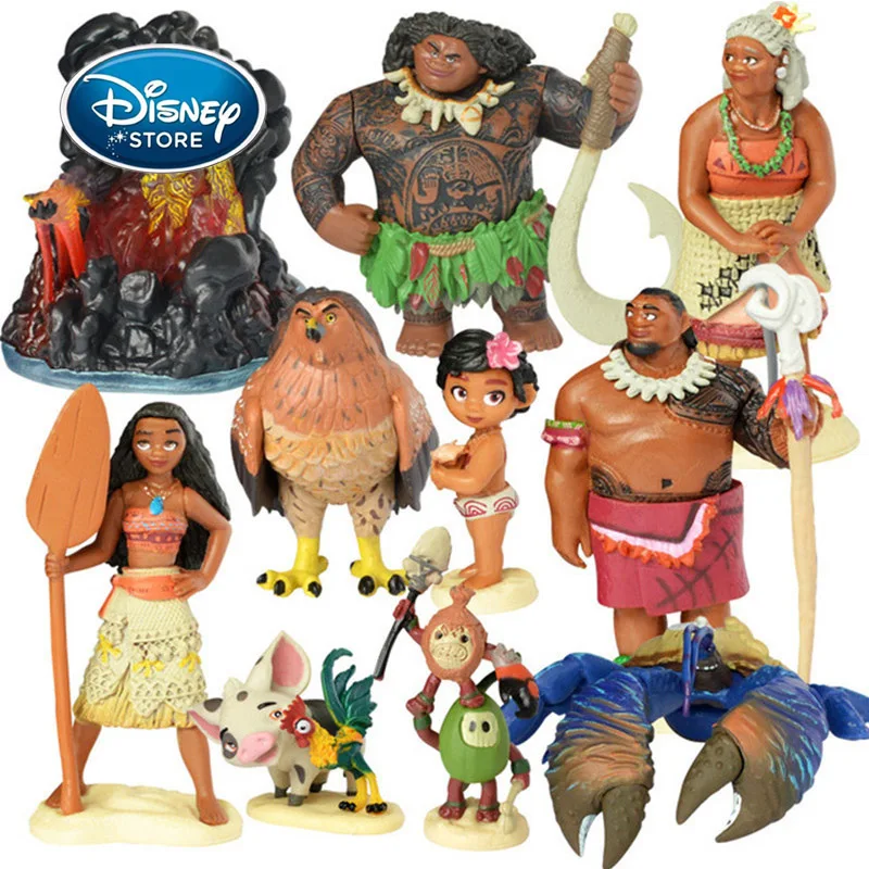 

10Pcs/Set Disney Cartoon Moana Princess Legend Vaiana Maui Chief Tui Tala Heihei Pua Action Figure Decor Toys For Kids Girls Gif