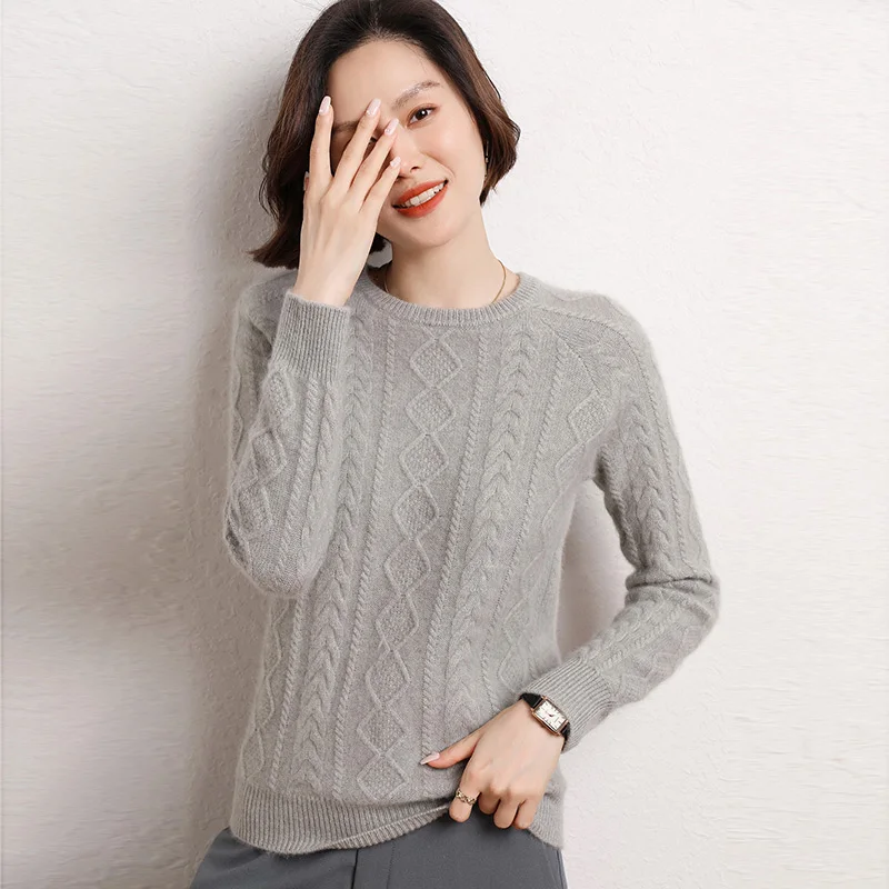 

2022 Hot Sale Autumn Winter 100% Pure Cashmere Sweater O-neck Women's High Quality Warm Female Loose Thickened Knitted Pullover