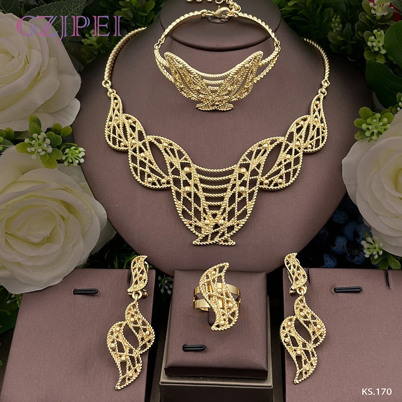 

Italian Jewelry Sets For Women Gold Silver Two Tone Necklace Set 18K Gold Plated Dubai Jewelry Wedding Party Gift Free Shipping