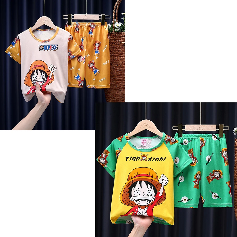 

One Piece Summer Children's Pajamas Set Sleepwear Short Sleeve Boys Cartoon Home Clothing Set Thin Air Conditioning Pijama