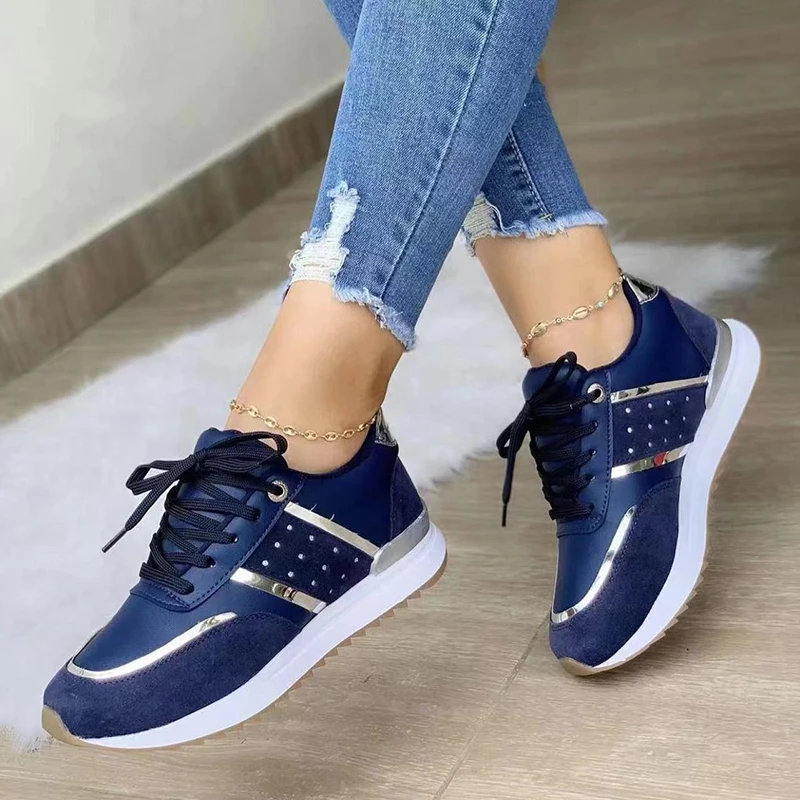 2023 Women Sneakers Platform Shoes Leather Patchwork Casual Sport Shoes Ladies Outdoor Running Vulcanized Shoes Zapatillas Mujer