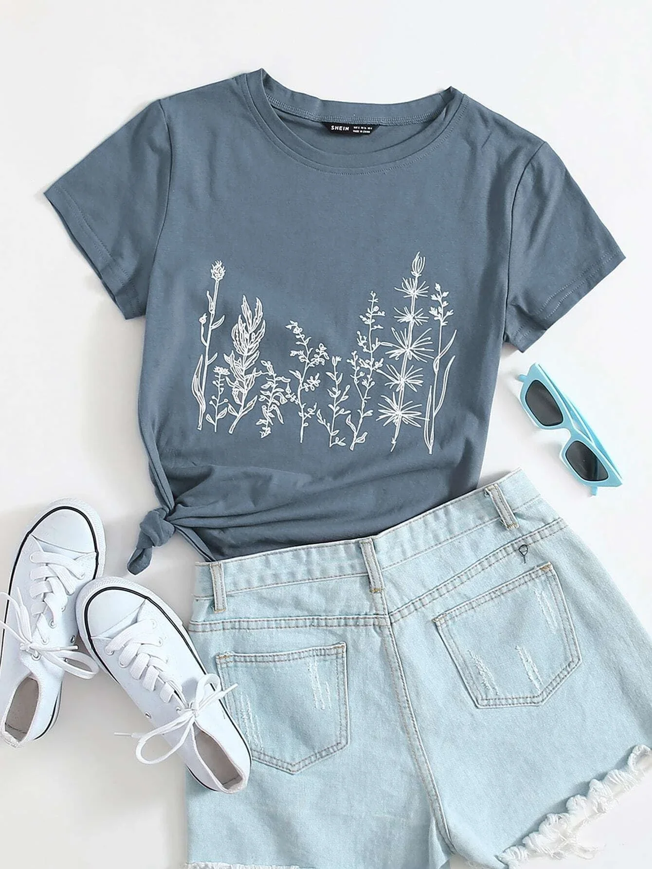 

Plant Print Round Neck Tee