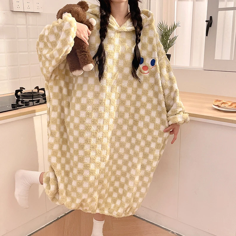 Ночная рубашка женская осенне-зимняя утолщенная длинная японская модная из