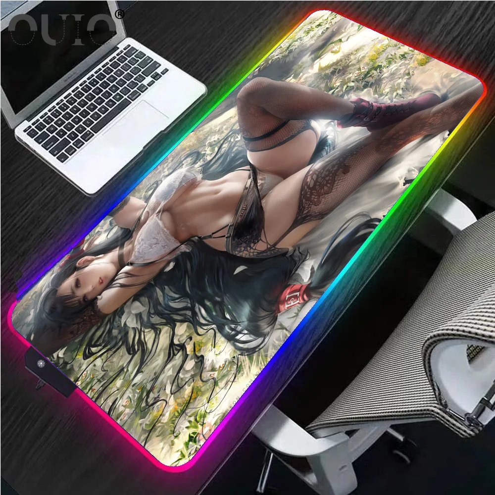 

Anime Mouse Pad Sexy Girl Rgb Large Mouse Pad XXL Gamer Accessories Laptop PC Luminous Led Desk Keyboard Carpet Mat USB Desk Mat