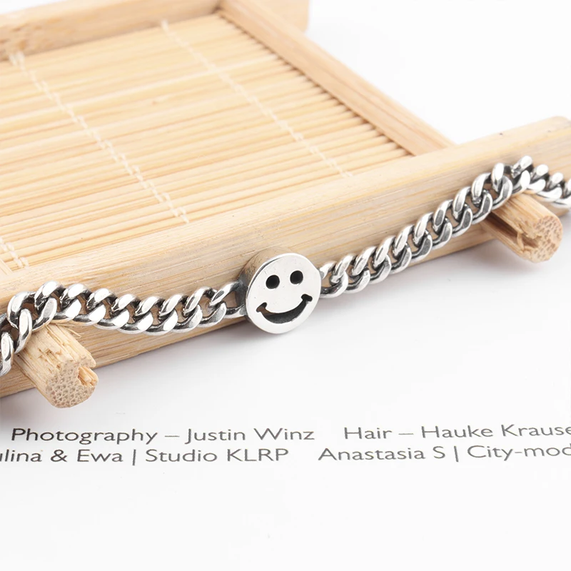 South korea Dongdaemun S925 Sterling Silver Smiley Face Necklace Women Thick Summer Choker Twin Personalized Tank Chain New S...