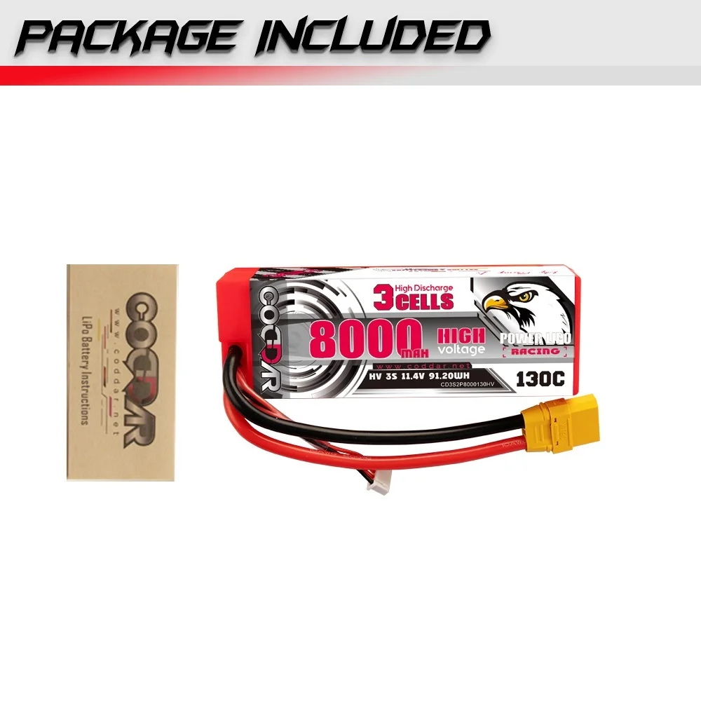 

Аккумулятор CODDAR HV Lipo 3S, 11,4 в, 8000 мАч, 130C, жесткий корпус гоночной серии для радиоуправляемого автомобиля, грузовика, Evader Truggy багги с разъемом XT90 Deans T