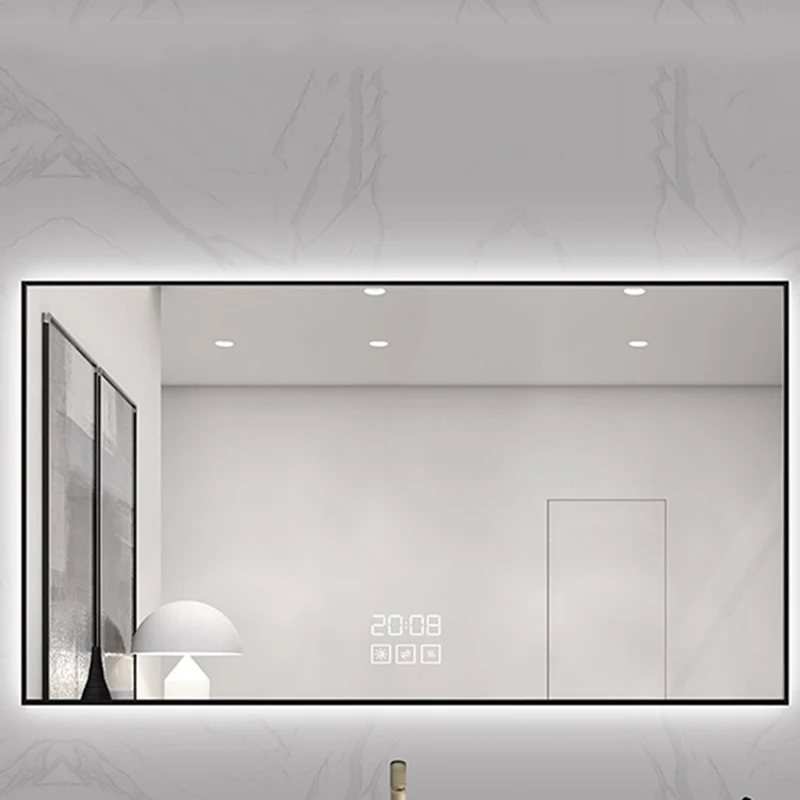 

Modern Led Light Mirror Bathroom Large Fogless Switch Design Mirror Glass Rectangle Indoor Espelho Grande Household Items