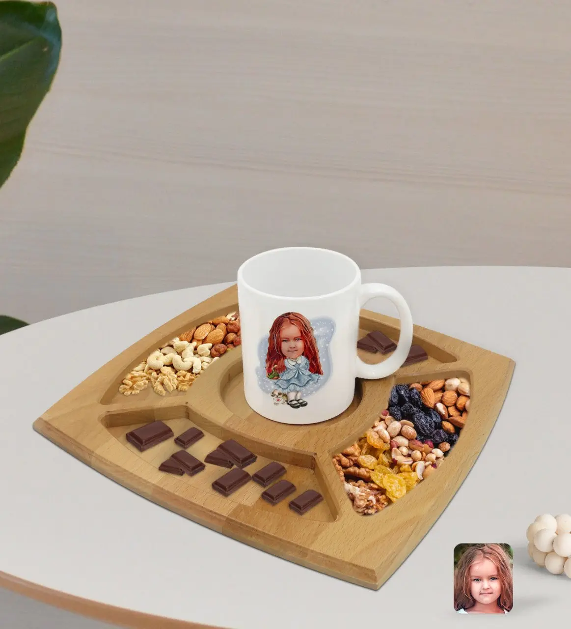 

Персонализированная Женская белая кружка с 4 отделениями из массива дерева