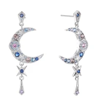 poulisa colorful cubic zirocnia moon drop gangle earrings 925 sterling silver s925 micro pave zircon 18k plated drops earring