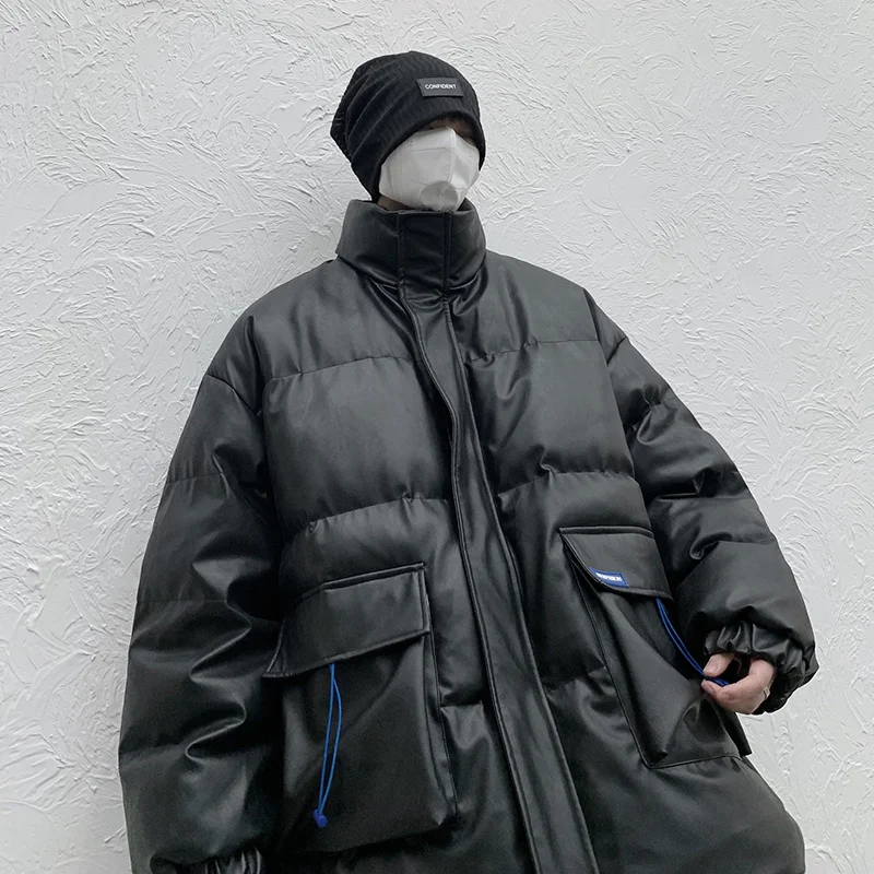 2022 Winter Jacket Men Warm Fashion Casual Thickened Leather Jacket Men Streetwear Loose Short Leather Coat Mens Parker Clothes