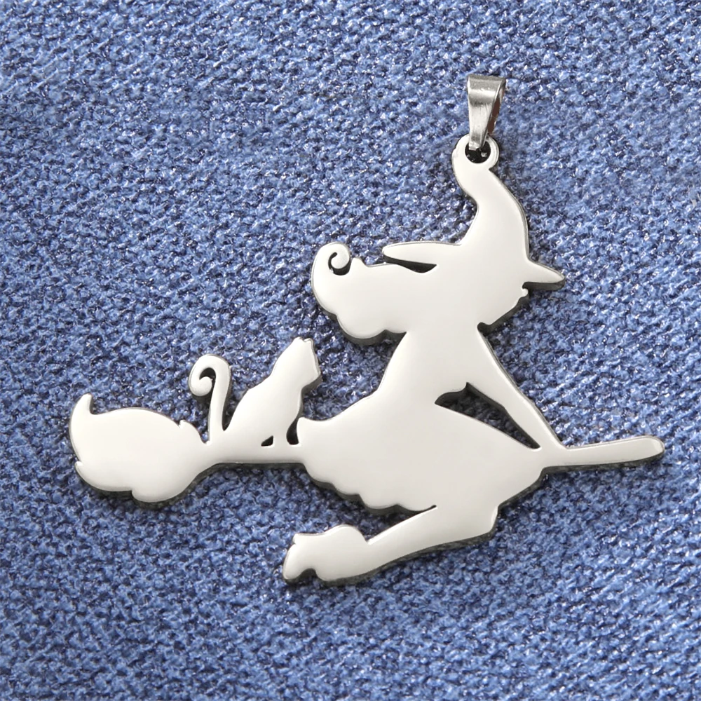 3pcs/Lot Wholesale Flying Broomstick Witch Pendants Necklaces Findings Accessories Stainless Steel Diy Handmdae Keychains Charms