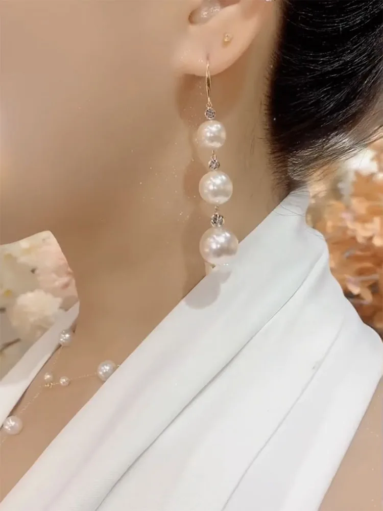 Длинные серьги с жемчугом для похудения дизайнерские высокого класса новинка 2024