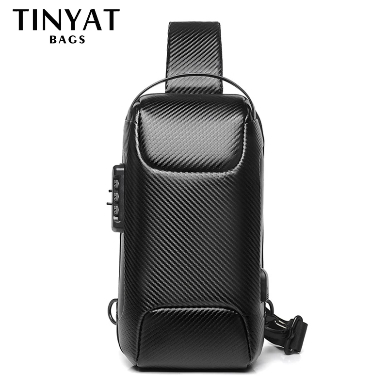 

TINYAT Shoulder Bags For Men Waterproof Multifunction Business Man Crossbody Bag USB Sling Bags Messenger Chest Bag Pack