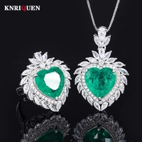 luxury 1515mm lab emerald high carbon diamond 5a zircon pendant necklace rings for women wedding band party fine jewelry gifts