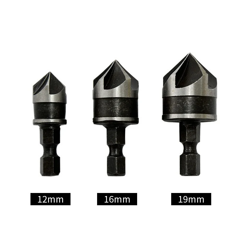 

1/3pcs 82 Degrees Chamfer Drill Bit Set 12/16/19mm 5 Flute Woodworking Drill Bit Cutter Countersink Drill Bit Set Metal Drilling