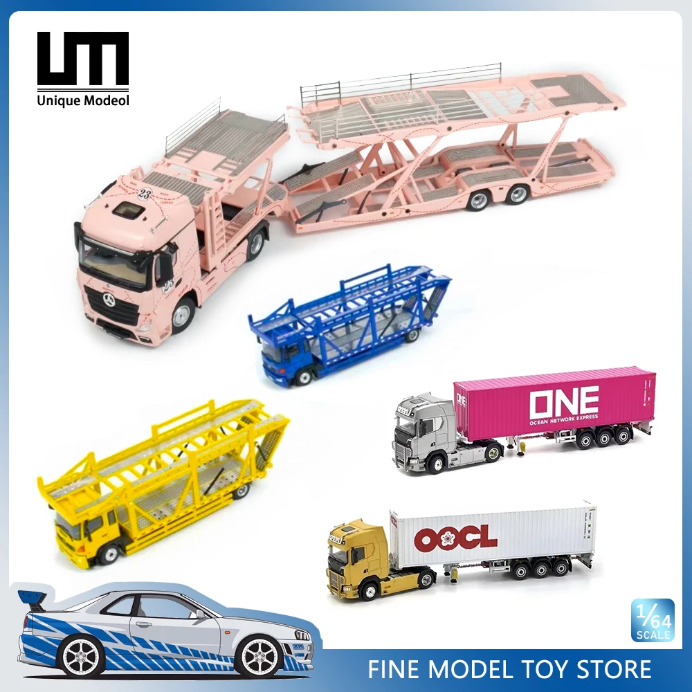 Фото Уникальная модель 1:64 Scania HINO Ranger 500, двухэтажный мост-транспортер, прицеп Benz, полусъемная модель автомобиля из сплава, литая под давлением, игрушка №1