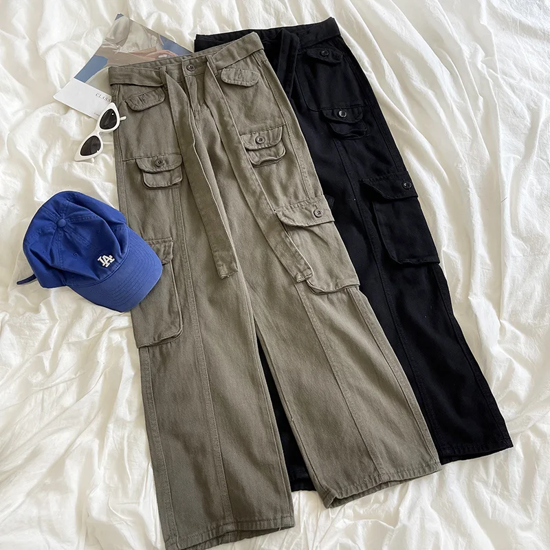 

Женские джинсы в стиле ретро на шнуровке с высокой талией и множеством карманов