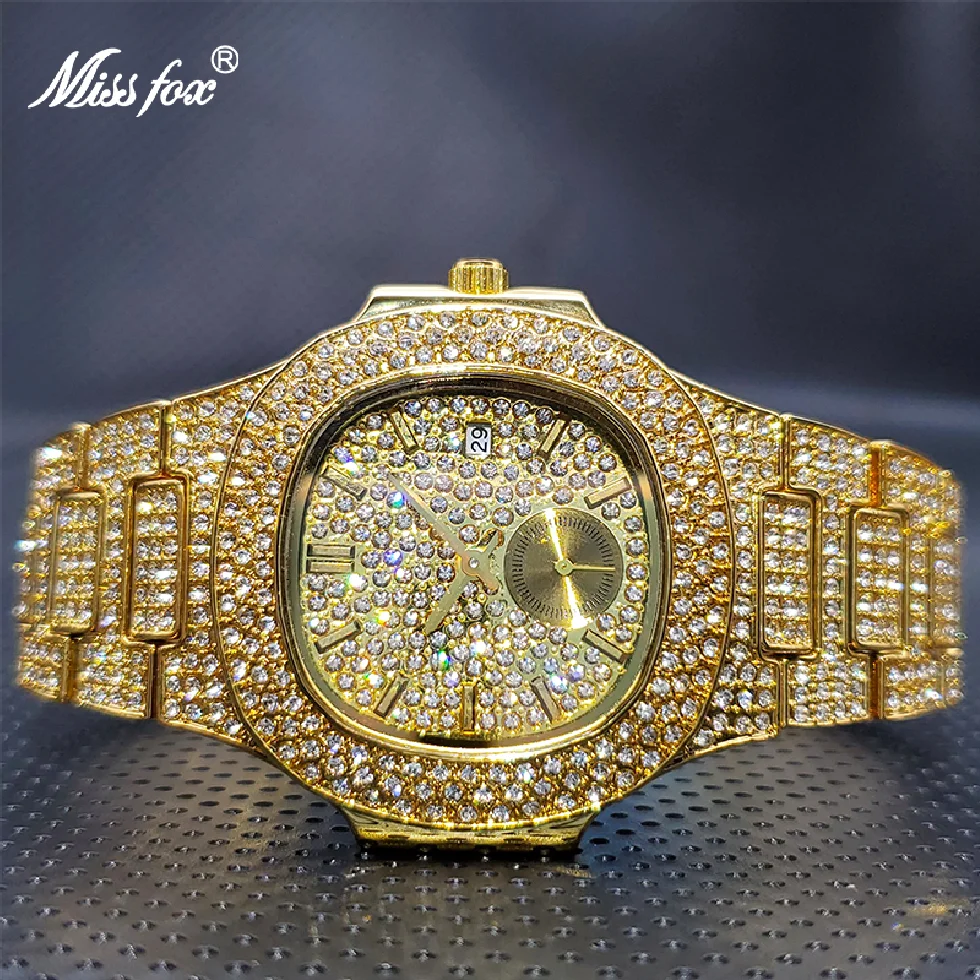 

Ice Out Classic Hip Hop Watch Hot Sale Top Luxury Brand Full Diamond Steel 18K Gold Men Quartz Wristwatch AAA Montre Homme