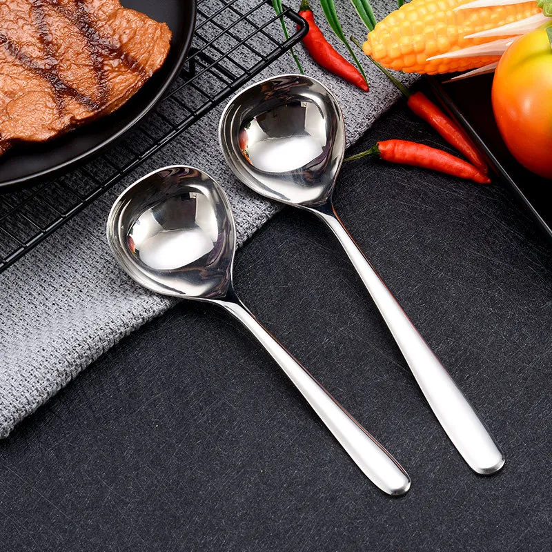 

304 Stainless Steel Spoon Long Handle Tablespoons Hot Pot Soup Ladle Ramen Noodles Scoop Kitchen Tableware Cooking Utensils