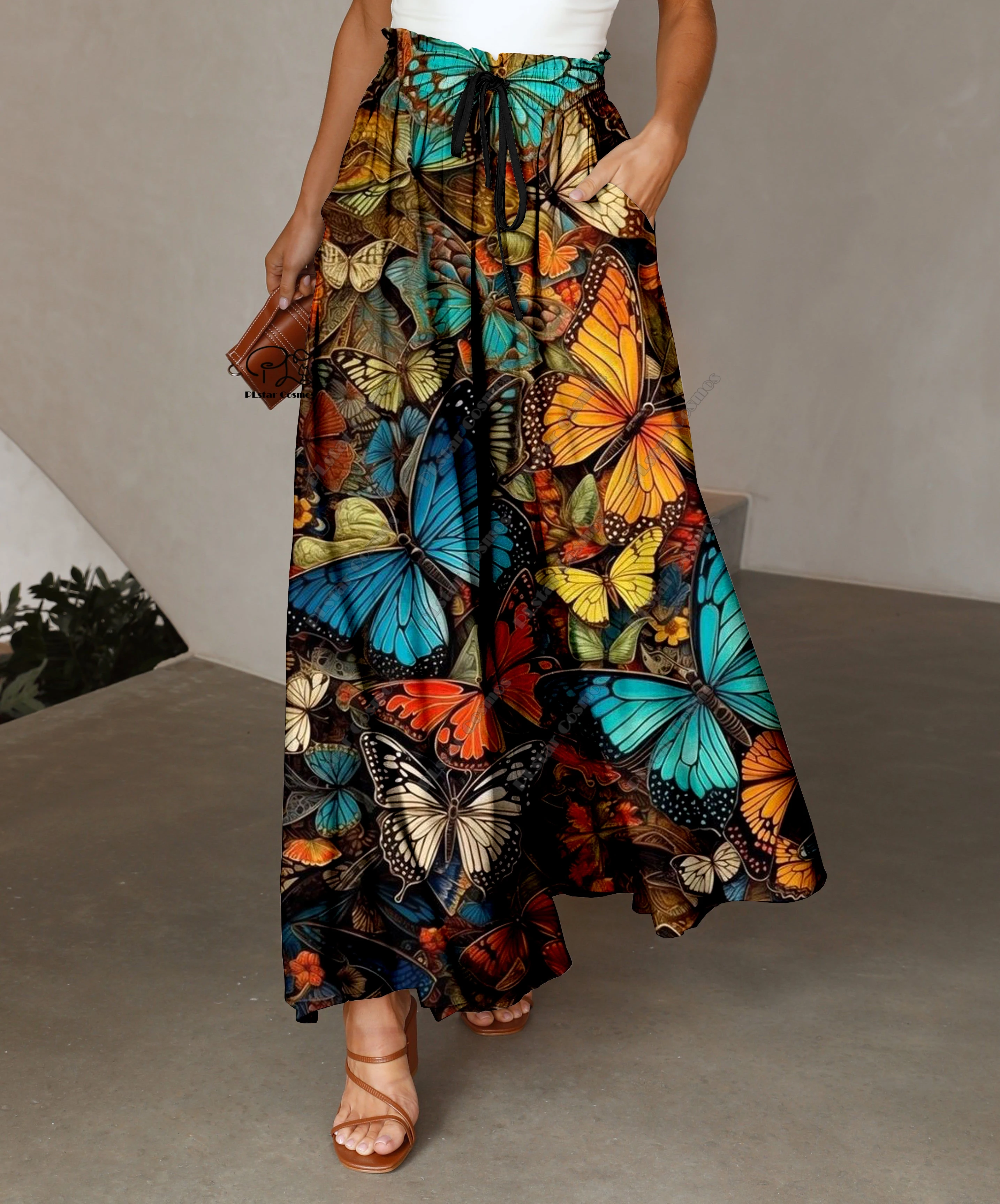 Женские широкие брюки с 3D принтом разноцветные градиентные бабочкой и