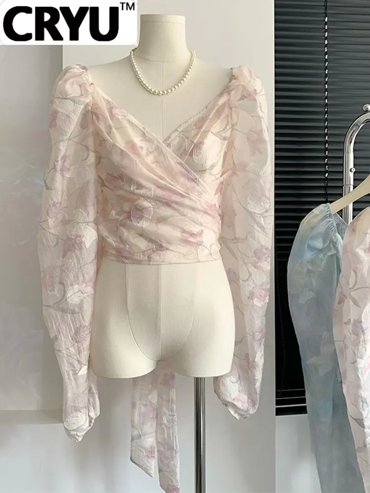 

2023 Spring Women French Style Chiffon Shirt Long Sleeve Elegant Blouse Design Vintage Aesthetic Crop Tops Classical Clothes New