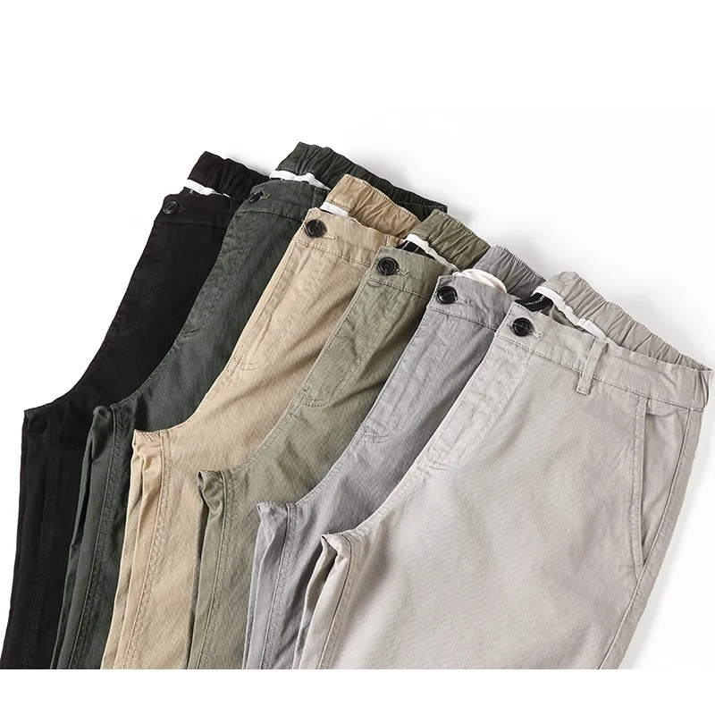 

Solid Pants Men Street Wear Slim Straight Elastic Waist High Quality Pants Classical Basic Trousers Clothing Ankle-length