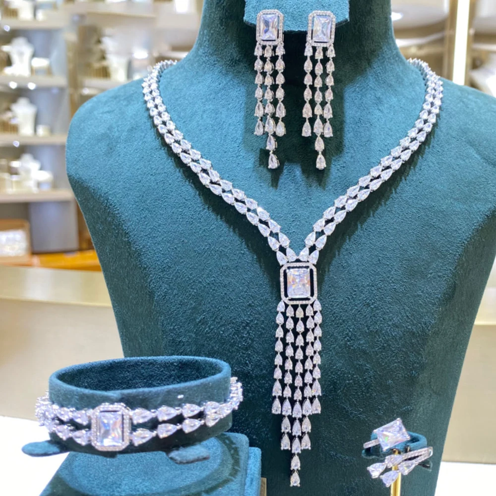 01658 роскошный элегантный комплект свадебных ожерелий для женщин из кубического