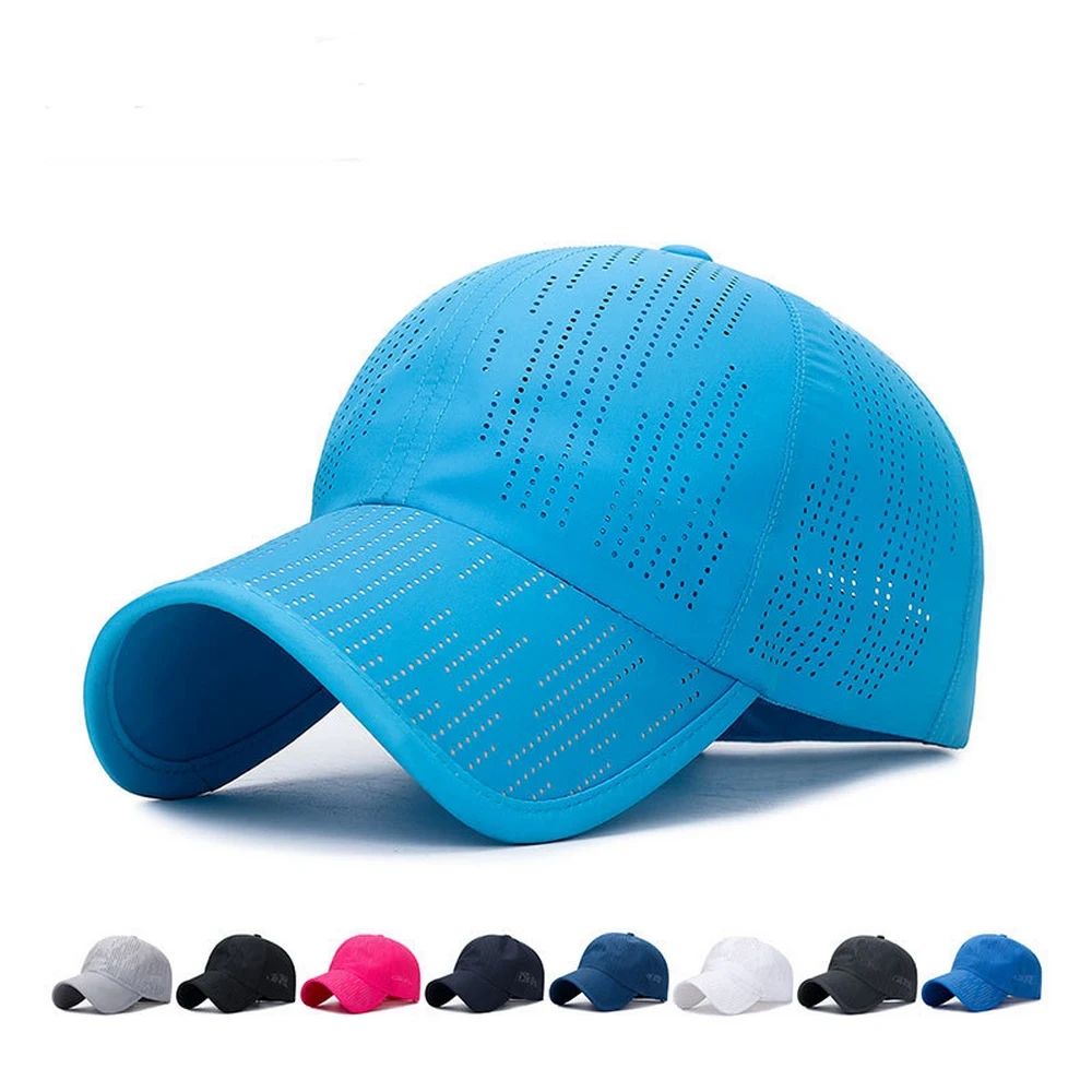 

Summer Solid Color Baseball Caps Quick Dry Sports Hats Laser Drilling Polyester 55-60cm Outdoor Tennis Breathable Soft BQ0428