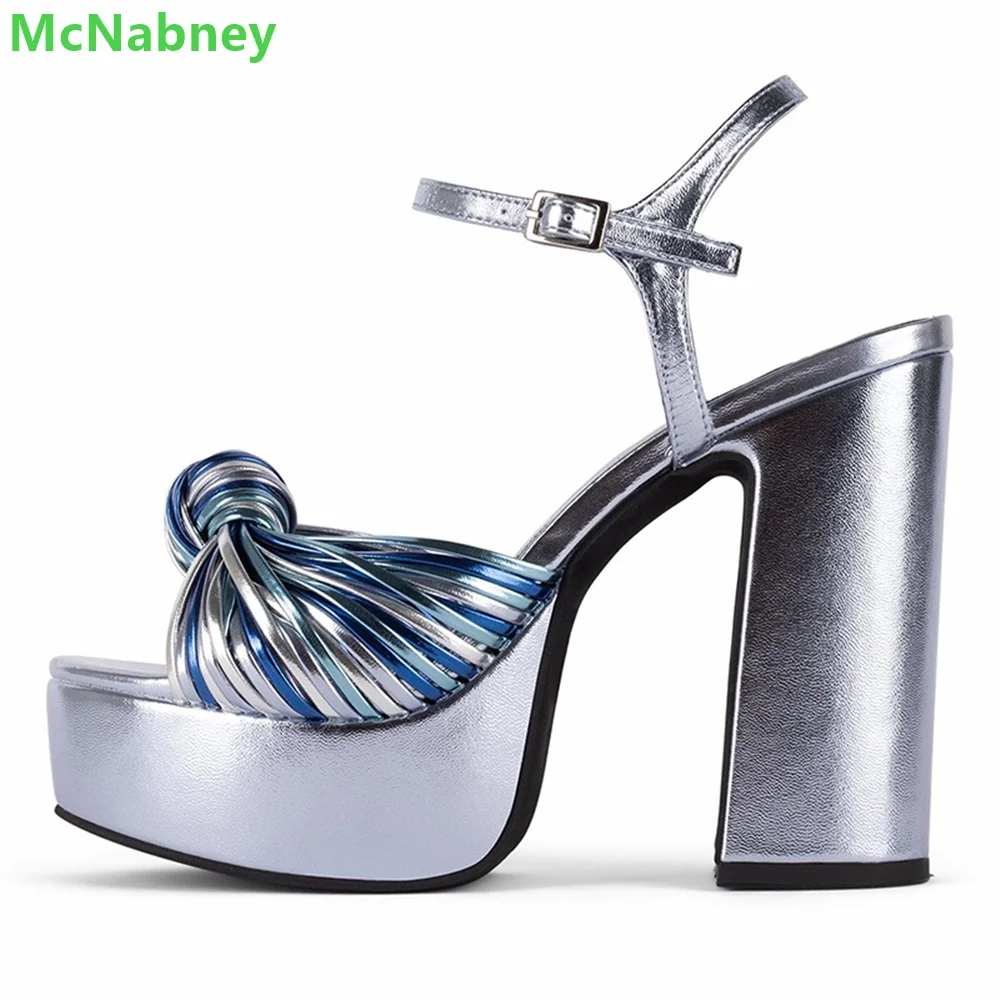Colorful Weave Platform Elegant Sandals Chunky Heel Slingback Ankle Buckle Strap Peep Toe Hollow Sexy Fashion Shoes For Women