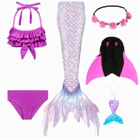 4 colors 6 pieces girl kids mermaid tail swimmable bikini set the little mermaid swimming swimwear bathing suit pool costumes