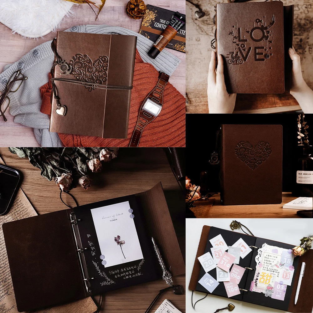 Фотоальбом в винтажном стиле книга из кожи для скрапбукинга 30 листов (60 страниц)