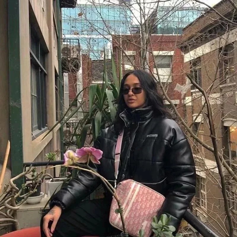 Winter New Womens Short Cotton Jacket Stand Collar Bread Jacket Reflective Strip Cotton Jacket Women