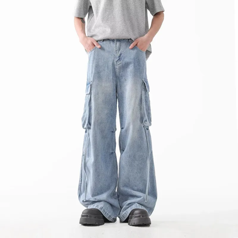2024 Ropa Y2K Модные Винтажные синие мешковатые джинсовые брюки с несколькими