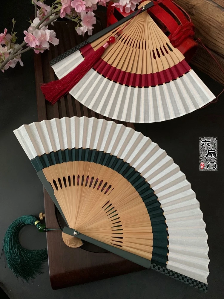 

New Arrival Chinese Style Solid Color Blank Japanese Style 7-Inch Women's Male Fan Retro Style And Linen Cotton Folding