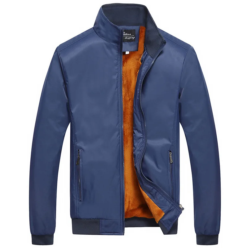 

Autumn and Winter Men's Stand Collar Plush Thickened Solid Coat Large Casual Business Jacket Men