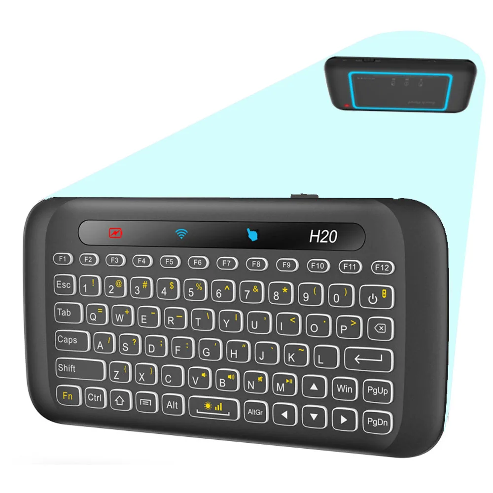 

2.4Ghz H20 Mini Wireless Keyboard with Touchpad(back) 7 Colors Adjustable Rechargeable Auto-Rotation of Touch Panel Handheld
