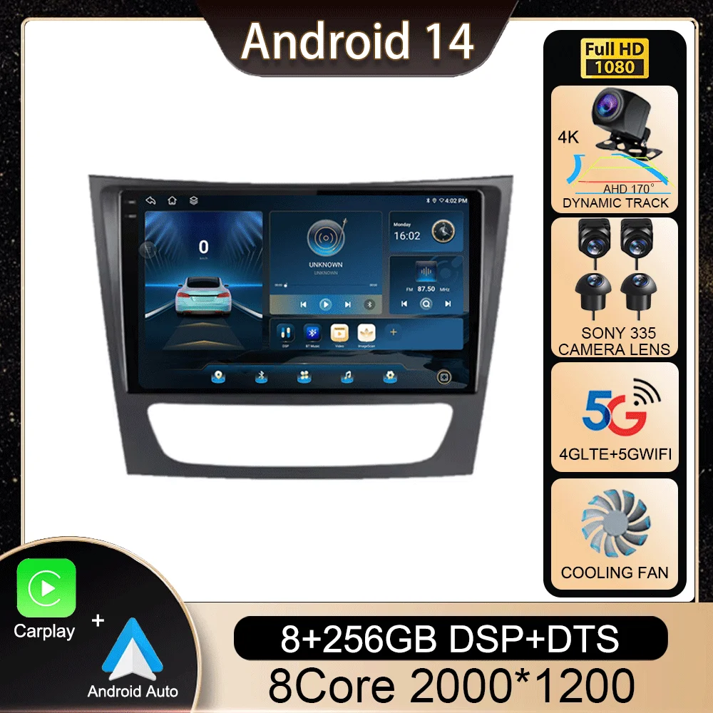 Android 14 Carplay автомобильный мультимедиа для Mercedes Benz E-class W211 E200 E220 E300 E350 E240 E270 E280 CLS CLASS