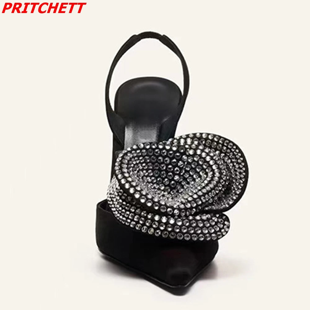 2023 Summer Newest Rhinestone Bling Bling Women Sandals Pointed Toe Slingback Sexy Stiletto Heels Casual Party Modern Sandals