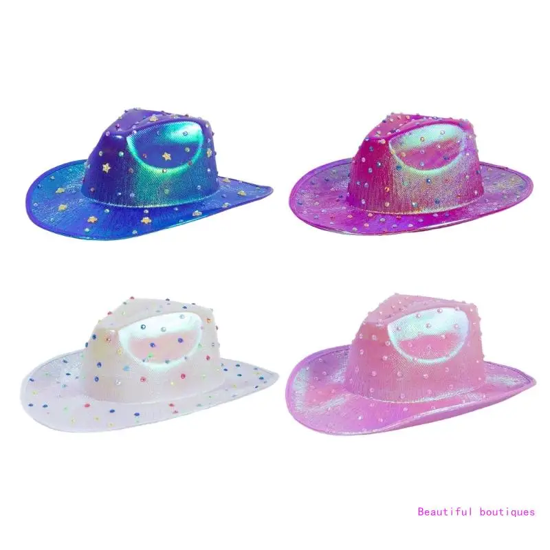 

Thick Windproof Cowboy Hat Cowboy Hat with Color Zircon Rolled Brim Felt Hat DropShip
