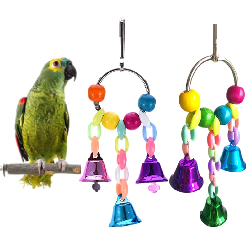 

Милая игрушка для кусания попугая, кольцо для птицы, колокольчик, попугай, подвесная качели-цепочка, игрушка, Жевательная искусственная игрушка с подвесными колокольчиками, аксессуары для птиц