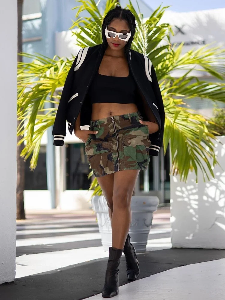 Women's 2023 summer new fashion camouflage sex luxury sense short skirt half skirt camouflage tight skirt