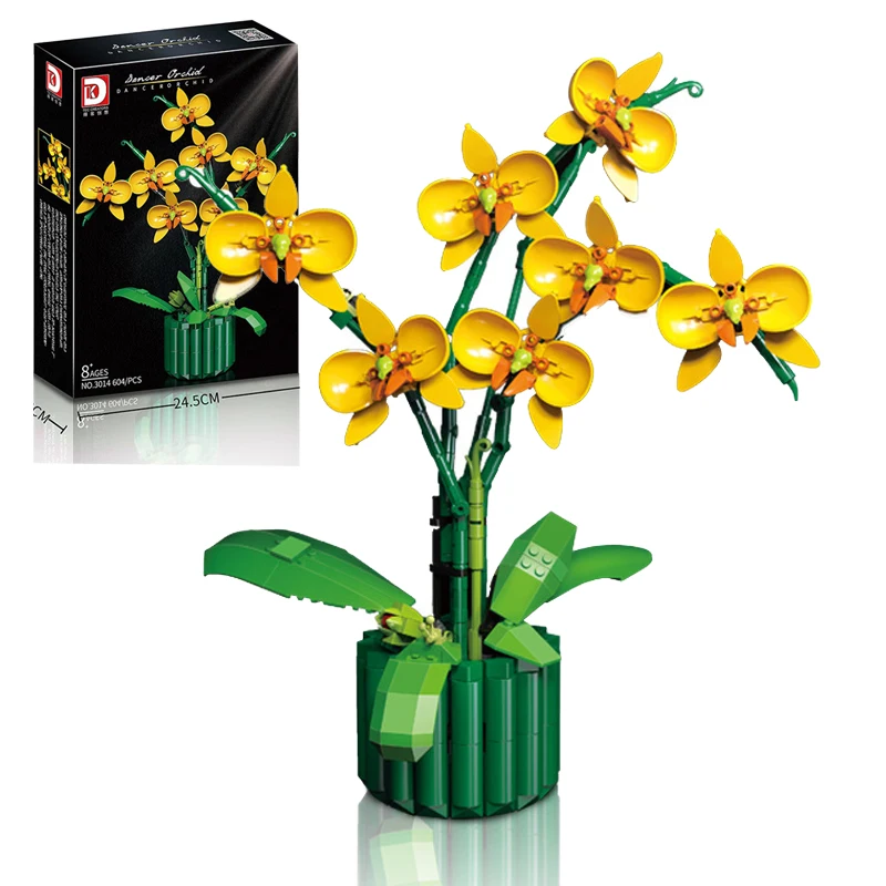 

Moc Bouquet Flower Phalaenopsis Succulents Potted Building Blocks Home Decoration Ornaments Fit 10311 Children Birthday Gifts